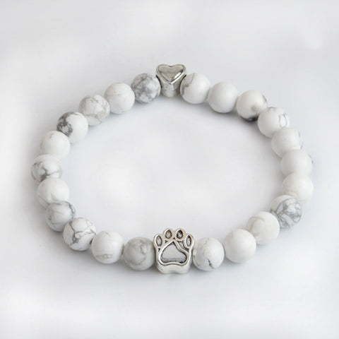 Paw & Heart Natural White Turquoise Beads Chakra Bracelet
