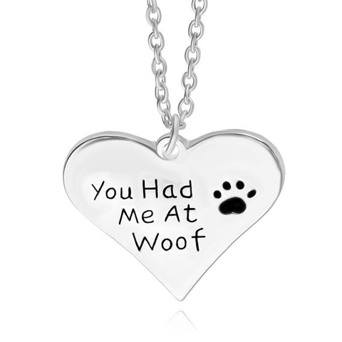 Heart & Paw Necklace with "You had me at woof" Encryption