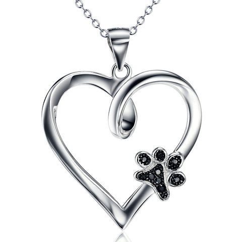 Limited Edition Pure Sterling Silver Heart & Paw Pendant Necklace