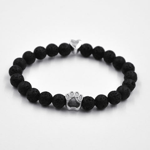 Exclusive Natural Stone Dog Paw & Lava Bead Bracelet