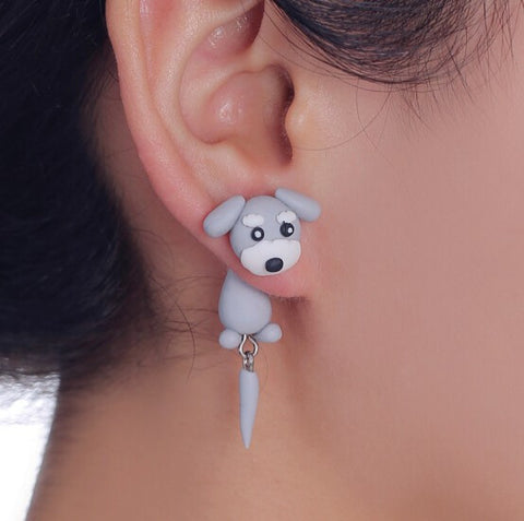 Grey Dog Stud Earring