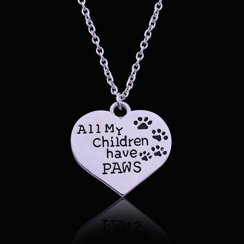 "All My Children Have Paws" Engraved Heart Pendant Necklace